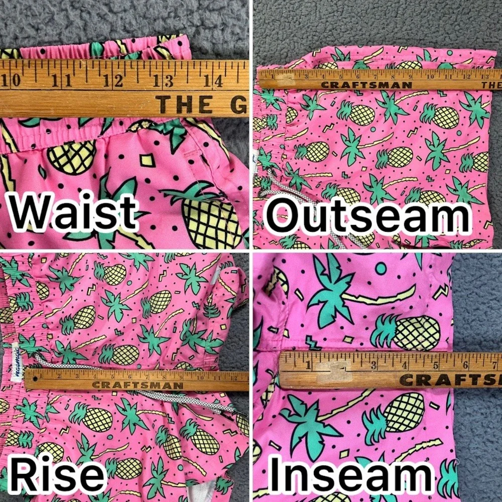 Maamgic Mens XS Pink Pineapple Palm Retro Swim Trunks Mesh Liner